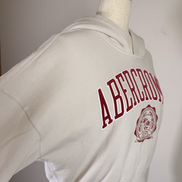 Abercrombie & Fitch Hoodie Women's Medium Cropped Cream/Red Velvet Print Lounge - Picture 8 of 13